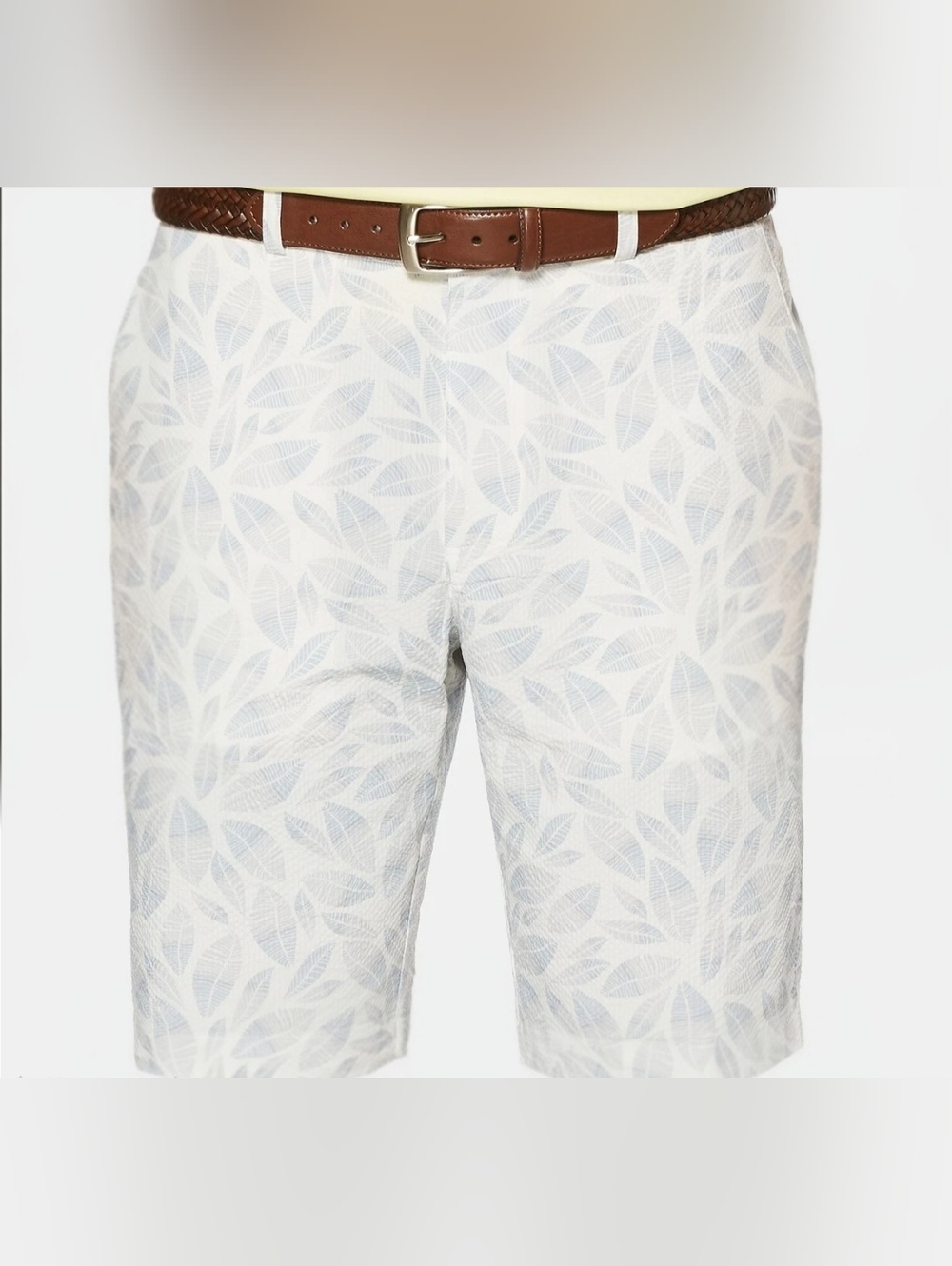 PGA Tour Men’s 38 Gray White Leaf Print Golf Shorts Textured Performance